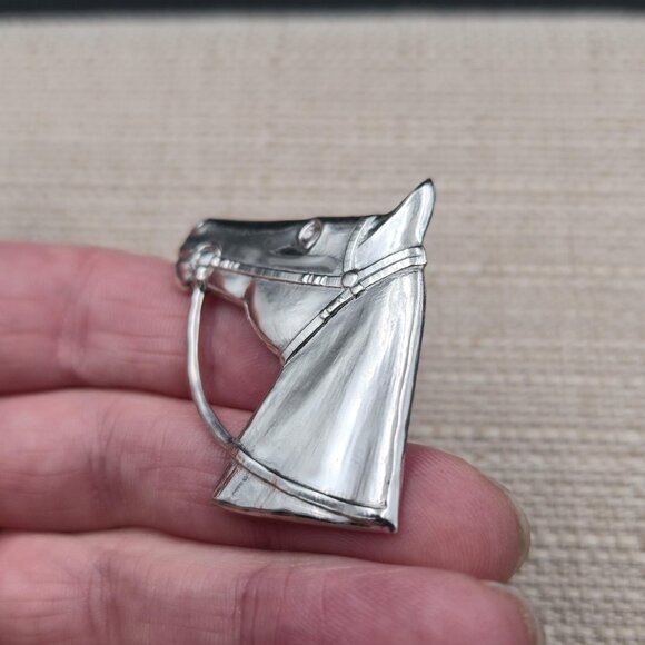 Sterling Silver Bright Horse Head With Reins Pin Brooch A6205 - Picture 3 of 6